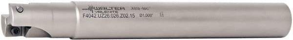 Walter - 1" Cut Diam, 15mm Max Depth of Cut, 1" Shank Diam, 9.87" OAL, Indexable Square Shoulder End Mill - AD.T 1606.. Inserts, Cylindrical Shank, 90° Lead Angle - Caliber Tooling