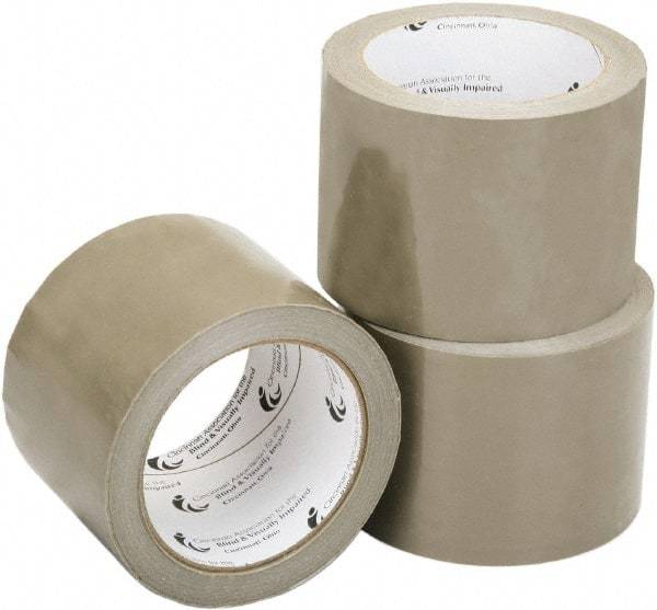 Ability One - 2" x 60 Yd Tan Hot Melt Adhesive Sealing Tape - Polypropylene Film Backing, 2.2 mil Thick, Series Industrial Grade - Caliber Tooling