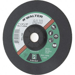 Value Collection - 7" Wheel Diam, 1/4" Wheel Thickness, 7/8" Arbor Hole, Type 27 Depressed Center Wheel - Aluminum Oxide, 8,600 Max RPM - Caliber Tooling