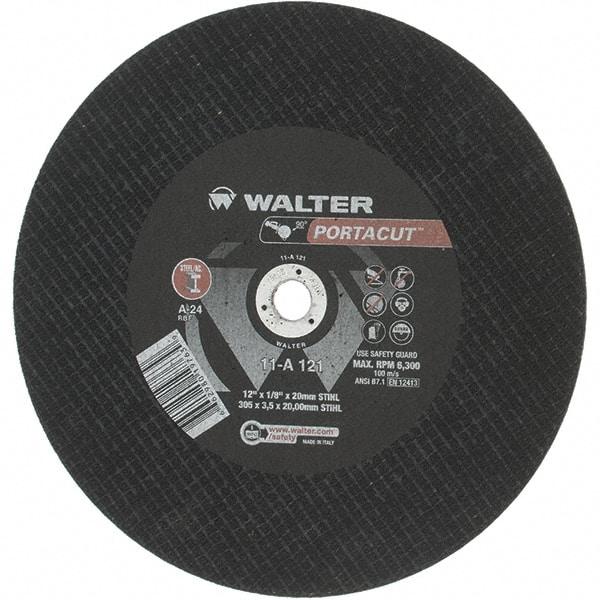 Value Collection - 12" 24 Grit Aluminum Oxide Cutoff Wheel - 1/8" Thick, 20mm Arbor, 6,300 Max RPM - Caliber Tooling