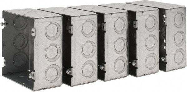 Value Collection - (17) 1/2 & 3/4" Knockouts, Steel Square Junction Box - 4-11/16" Overall Height x 4-11/16" Overall Width x 2-1/8" Overall Depth - Caliber Tooling