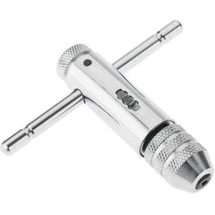 Value Collection - #0 to 1/4" Tap Capacity, T Handle Tap Wrench - 3-1/2" Overall Length, Ratcheting - Caliber Tooling