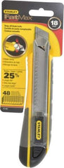 Stanley - Snap Utility Knife - 4-3/8" Blade, Yellow, Silver & Black TPE Handle, 6 Blades Included - Caliber Tooling