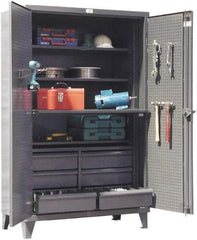 Strong Hold - 4 Shelf Pegboard Storage Cabinet - Steel, 48" Wide x 24" Deep x 78" High, Dark Gray - Caliber Tooling