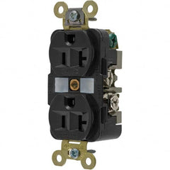 Hubbell Wiring Device-Kellems - 125V 20A NEMA 5-20R Industrial Grade Black Straight Blade Duplex Receptacle - Caliber Tooling