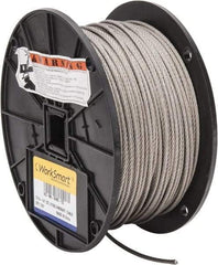 Value Collection - 500' Long, 1/8" Diam, Aircraft Cable - 1,780 Lb Breaking Strength, Material Grade 316, 7 x 19 Strand Core - Caliber Tooling