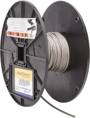 Value Collection - 50' Long, 1/8" Diam, Aircraft Cable - 1,780 Lb Breaking Strength, Material Grade 316, 7 x 19 Strand Core - Caliber Tooling