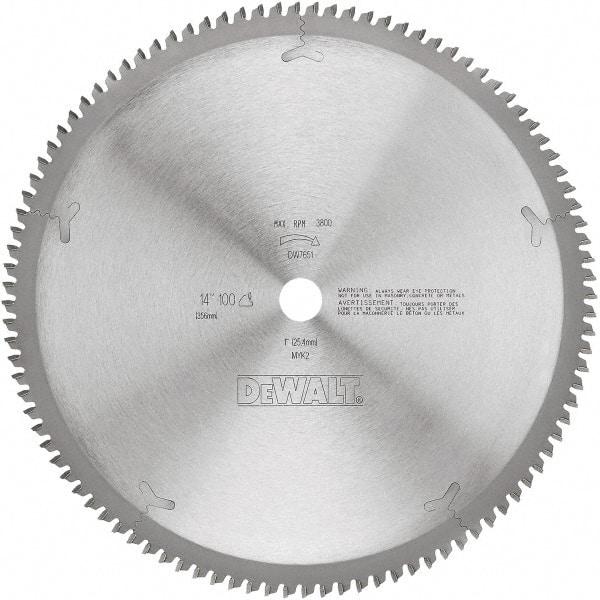 DeWALT - 14" Diam, 1" Arbor Hole Diam, 100 Tooth Wet & Dry Cut Saw Blade - Tungsten Carbide-Tipped, Standard Round Arbor - Caliber Tooling