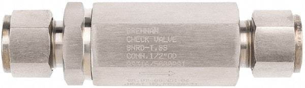 Brennan - 1/2" Stainless Steel Check Valve - Check Valve, Tube Ends, 6,000 WOG - Caliber Tooling