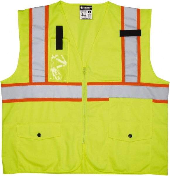 MCR Safety - Size L High Visibility Lime Mesh Surveyor's Vest - 24.4" Chest, ANSI 107-2015, Zipper Closure, 8 Pockets, Polyester - Caliber Tooling