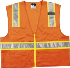 MCR Safety - Size 3XL High Visibility Orange Mesh Surveyor's Vest - 27.4" Chest, ANSI 107-2015, Zipper Closure, 6 Pockets, Polyester - Caliber Tooling