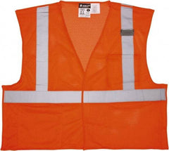 MCR Safety - Size 2XL Flame Resistant/Retardant Orange Mesh Breakaway Vest - 26.4" Chest, ANSI 107-2015, Hook & Loop Closure, 2 Pockets, Polyester - Caliber Tooling