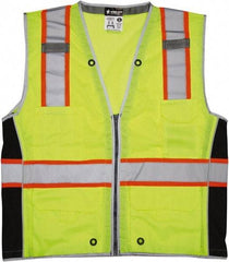 MCR Safety - Size XL High Visibility Lime Mesh Surveyor's Vest - 25.4" Chest, ANSI 107-2015, Zipper Closure, 6 Pockets, Polyester - Caliber Tooling