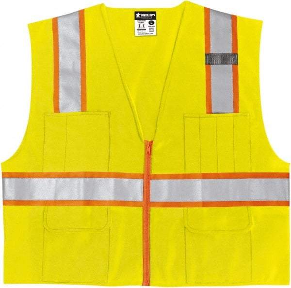 MCR Safety - Size 2XL High Visibility Lime Mesh Surveyor's Vest - 26.4" Chest, ANSI 107-2015, Zipper Closure, 6 Pockets, Polyester - Caliber Tooling