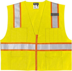 MCR Safety - Size 3XL High Visibility Lime Mesh Surveyor's Vest - 27.4" Chest, ANSI 107-2015, Zipper Closure, 6 Pockets, Polyester - Caliber Tooling