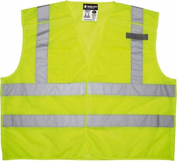 MCR Safety - Size 4XL High Visibility Lime Mesh Breakaway Vest - 28.4" Chest, ANSI 107-2015, Hook & Loop Closure, 3 Pockets, Polyester - Caliber Tooling