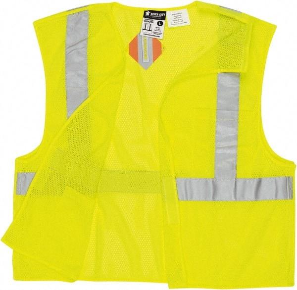 MCR Safety - Size M Flame Resistant/Retardant Lime Mesh Breakaway Vest - 24" Chest, ANSI 107-2015, Hook & Loop Closure, 2 Pockets, Polyester - Caliber Tooling