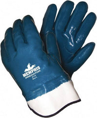 MCR Safety - Size L (9), 11" Long, Supported, Nitrile Chemical Resistant Gloves - Smooth Finish, Foam Lined, Safety Cuff, Blue - Caliber Tooling