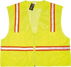 MCR Safety - Size XL High Visibility Lime Mesh Surveyor's Vest - 25.4" Chest, Zipper Closure, 6 Pockets, Polyester - Caliber Tooling