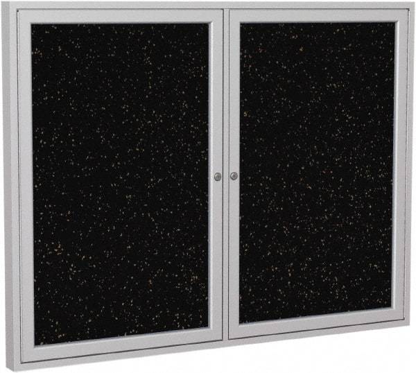 Ghent - 48" Wide x 36" High Enclosed Cork Bulletin Board - Rubber, Tan Speckled - Caliber Tooling