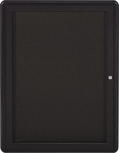 Ghent - 34" Wide x 24" High Enclosed Cork Bulletin Board - Fabric Covered, Gray - Caliber Tooling