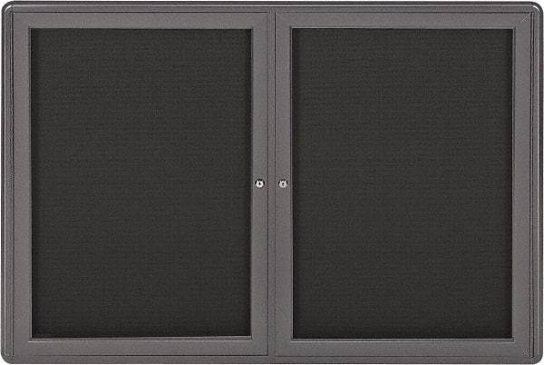 Ghent - 34" Wide x 24" High Enclosed Cork Bulletin Board - Fabric Covered, Gray - Caliber Tooling