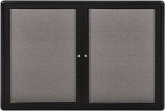 Ghent - 34" Wide x 24" High Enclosed Cork Bulletin Board - Fabric Covered, Black - Caliber Tooling