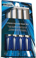 Anglo American - 5 Piece American Pattern File Set - 8" Long, Bastard Coarseness, Set Includes Square, Flat, Round, Half Round, Three Square - Caliber Tooling