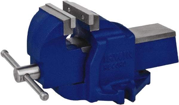 Irwin - 4" Jaw Width, 4-3/4" Opening Capacity, 2-3/4" Throat Depth, Steel Stationary Bench Vise - Bolt Down Base Attachment - Caliber Tooling