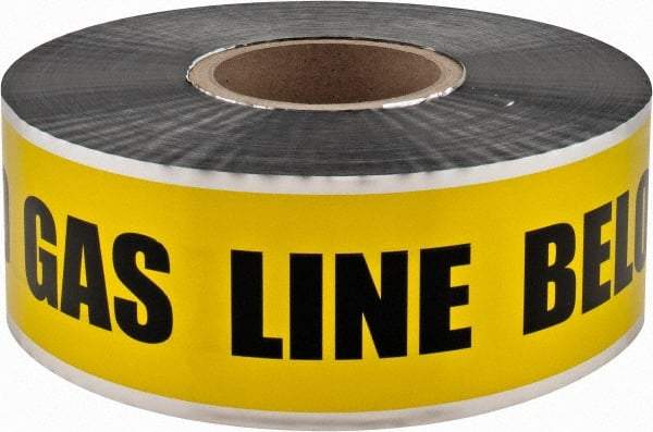 PRO-SAFE - Caution: Buried Gas Line Below, Detectable Underground Tape - 1,000 Ft. Long x 3 Inch Wide Roll, Polyethylene on Aluminum, 5 mil Thick, Yellow - Caliber Tooling