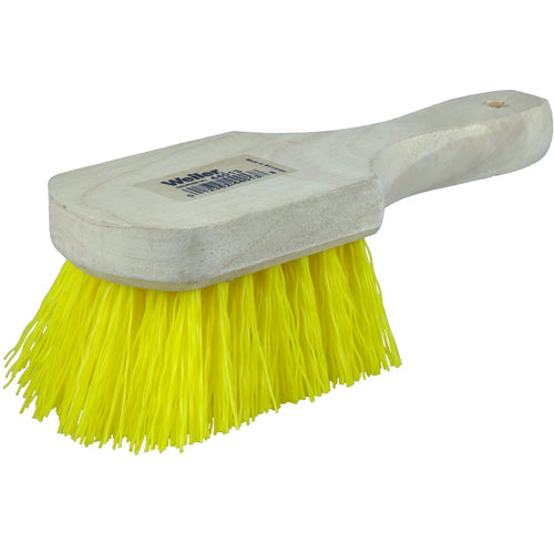 8″ Utility Scrub Brush, Yellow Polypropylene Fill, Short Handle, Wood Block - Caliber Tooling