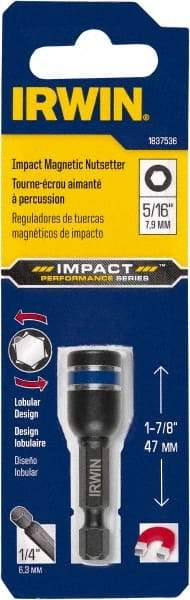 Irwin - 1/2" Magnetic Nutsetter - 1/4" Hex Drive, 1-7/8" OAL, 1/2" Socket Nose Diam - Caliber Tooling