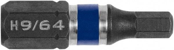 Irwin - 9/64" Hex Bit - 1/4" Hex Drive, 1" OAL - Caliber Tooling