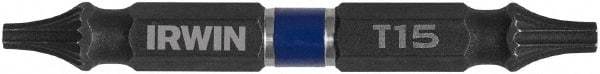 Irwin - T10 x T15 D/E Torx Screwdriver Bit - 1/4" Hex Drive, 2-3/8" OAL - Caliber Tooling