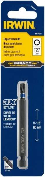 Irwin - T27 Torx Bit - 1/4" Hex Drive, 3-1/2" OAL - Caliber Tooling