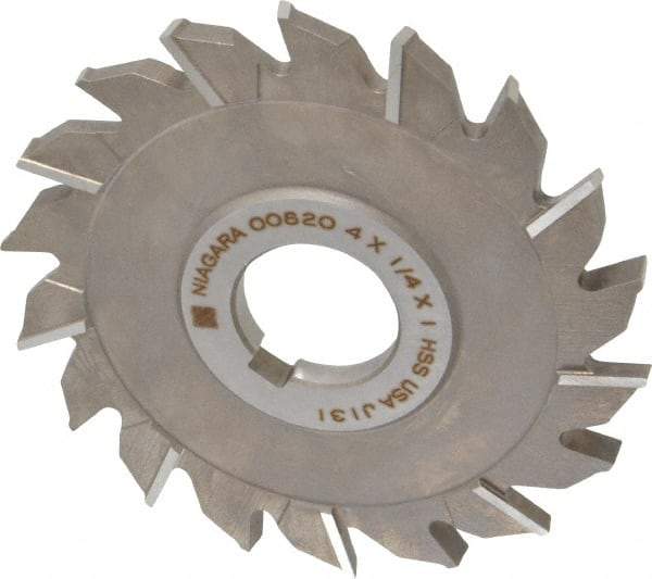 Keo - 4" Diam x 1/4" Width of Cut, 18 Teeth, High Speed Steel Side Milling Cutter - Staggered Teeth, Uncoated - Caliber Tooling