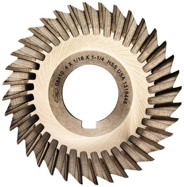 Keo - 4" Blade Diam x 1/16" Blade Thickness, 1-1/4" Hole, 36 Teeth, High Speed Steel Side Chip Saw - Straight Tooth, Arbor Connection, Right Hand Cut, Uncoated, with Keyway - Caliber Tooling