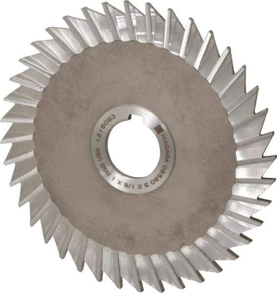 Keo - 5" Blade Diam x 1/8" Blade Thickness, 1" Hole, 40 Teeth, High Speed Steel Side Chip Saw - Straight Tooth, Arbor Connection, Right Hand Cut, Uncoated, with Keyway - Caliber Tooling