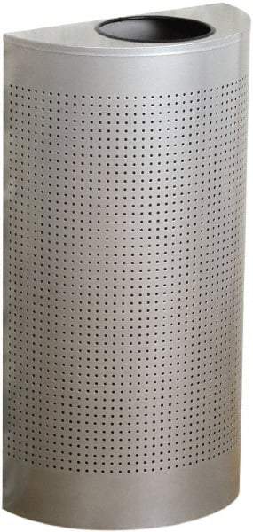 Rubbermaid - 12 Gal Silver Half-Round Decorative Waste Receptacle With Top - Steel, 32" High x 18" Wide - Caliber Tooling