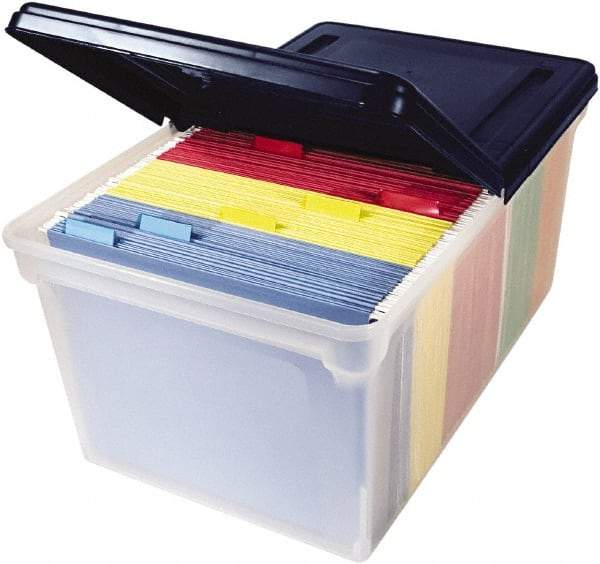 Innovative Storage Designs - 1 Compartment, 23-1/4 Inch Wide x 14-1/4 Inch Deep x 10-5/8 Inch High, Portable File Box - Plastic, Clear and Navy - Caliber Tooling