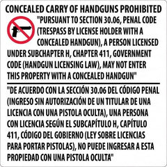 NMC - "Concealed Carry of Handguns Prohibited", 24" Long x 24" Wide, Rigid Plastic Safety Sign - Square, 0.05" Thick, Use for Accident Prevention - Caliber Tooling