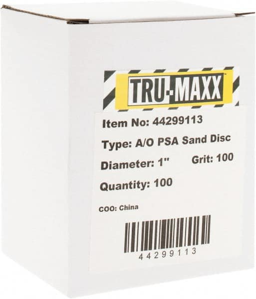 Tru-Maxx - 1" Diam, 100 Grit Aluminum Oxide Adhesive PSA Disc - Fine Grade, X Weighted Cloth Backing, For Right Angle/Vertical Shaft Portable Grinders - Caliber Tooling