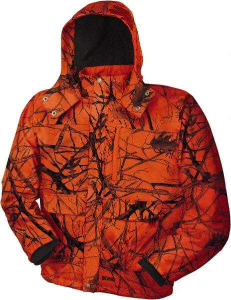 DeWALT - Size S Heated & Cold Weather Jacket - Camo Blaze, Polyester, Zipper Closure, 42" Chest - Caliber Tooling