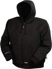 DeWALT - Size L Heated & Cold Weather Jacket - Black, Cotton, Zipper Closure, 50" Chest - Caliber Tooling