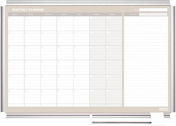 MasterVision - 36" High x 48" Wide Painted Metal Magnetic Dry Erase Calendar - Steel, 50.2" Deep, Includes Mounting Kit - Caliber Tooling