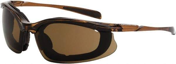 CrossFire - Brown Lenses, Framed Safety Glasses - Anti-Fog, Black Frame, Size Universal, Wrap Around - Caliber Tooling