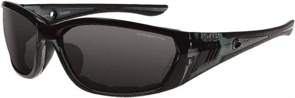 CrossFire - Smoke Lenses, Framed Safety Glasses - Anti-Fog, Crystal Black Frame, Size Universal, Wrap Around - Caliber Tooling