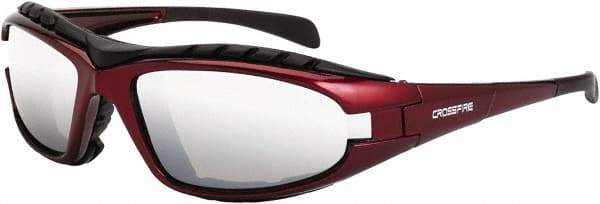 CrossFire - Silver Mirror Lenses, Framed Safety Glasses - Scratch Resistant, Red Frame, Size Universal, Wrap Around - Caliber Tooling