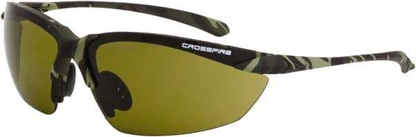 CrossFire - Green Lenses, Framed Safety Glasses - Scratch Resistant, Green Camouflage Frame, Size Universal, Wrap Around - Caliber Tooling