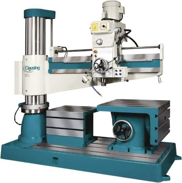 Clausing - 49.21" Swing, Geared Head Radial Arm Drill Press - 12 Speed, 5 hp, Three Phase - Caliber Tooling